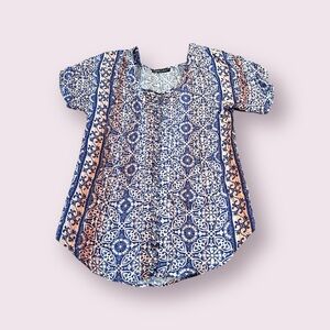 Women's Gypsy Sand V Neck Patterned Short Sleeve Blouse Size Medium